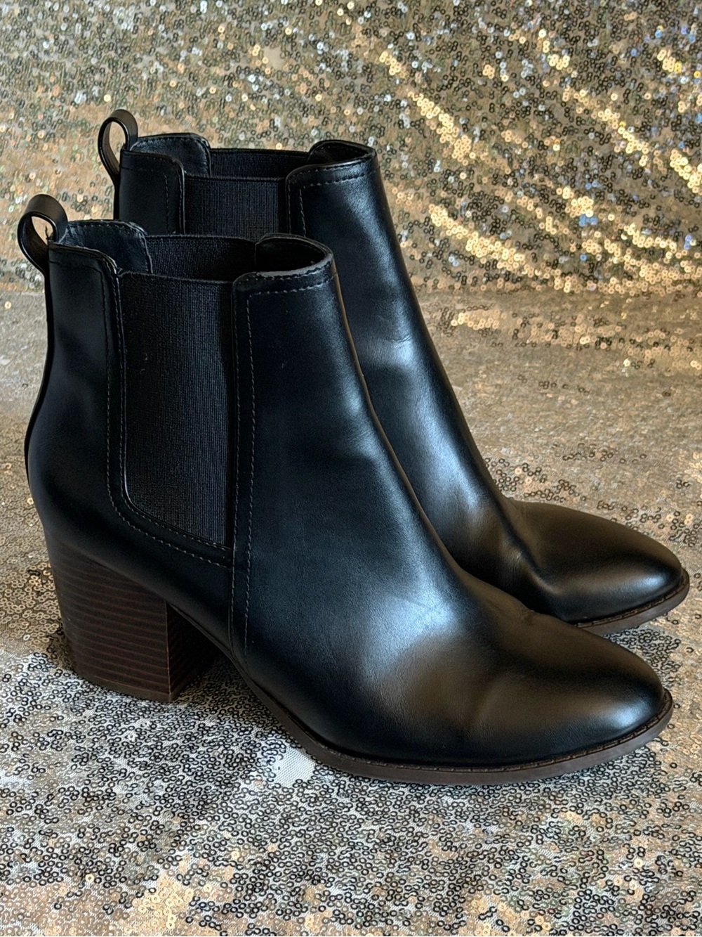 Loft Black Leather Chelsea Ankle Boot with Block Heel Size 8